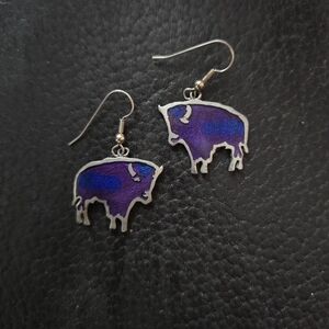 Buffalo Shaped Earrings Sterling Silver Mexico Inlay Navajo